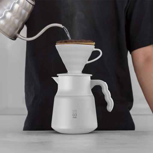 V60 Insulated Stainless Steel Server PLUS - white brewing with v60