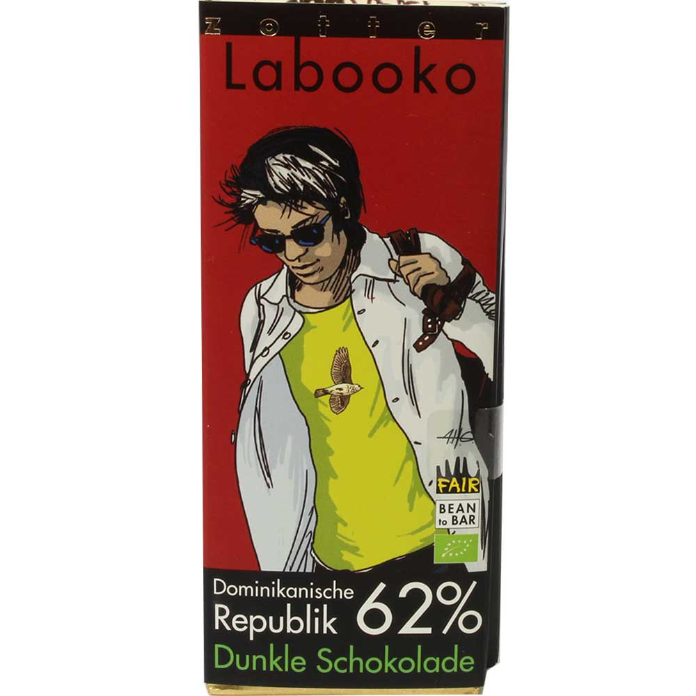 Zotter Labooko 62% Dominican Republic Craft Chocolate Bar, product image from Kaffebox