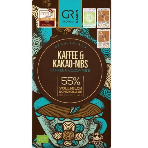 Georgia Ramon Milk Chocolate Coffee and Cocoa Nibs 55%