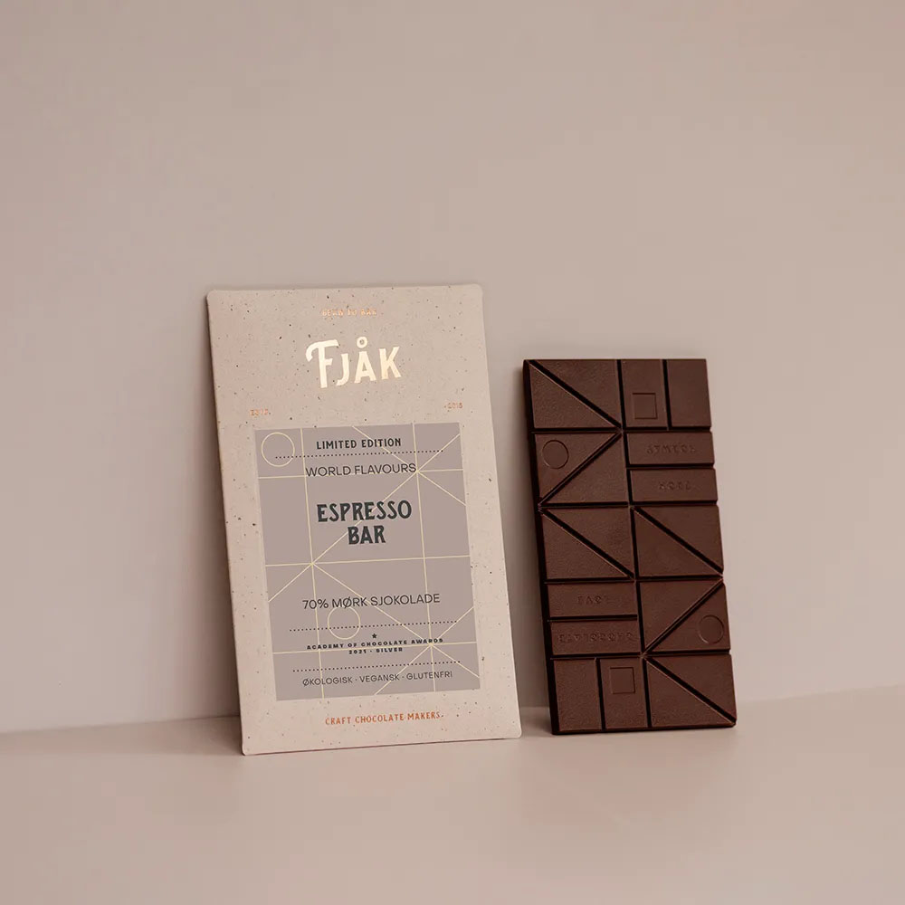 Fjåk 70 % Dark Espresso Craft Chocolate Bar, product image from Kaffebox