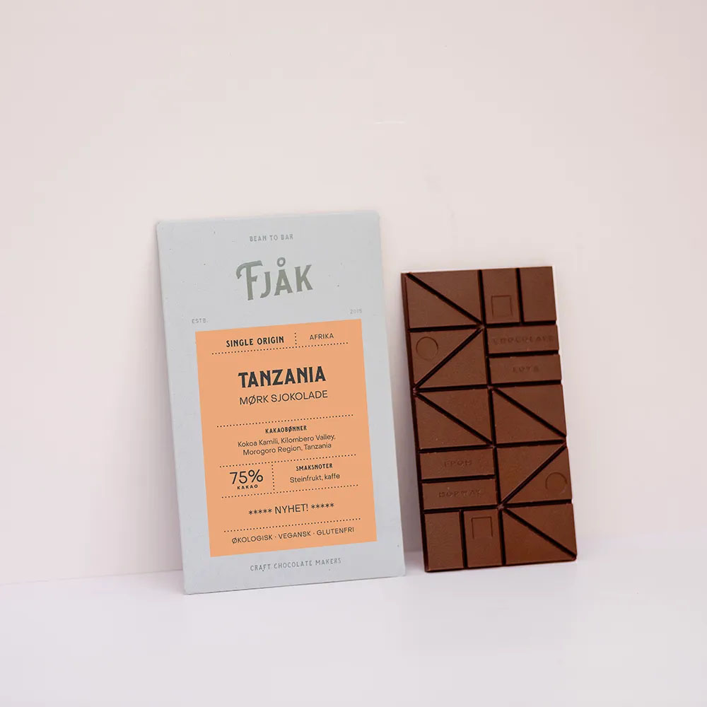 Fjåk 75 % Dark Tanzania craft chocolate bar, product image from Kaffebox