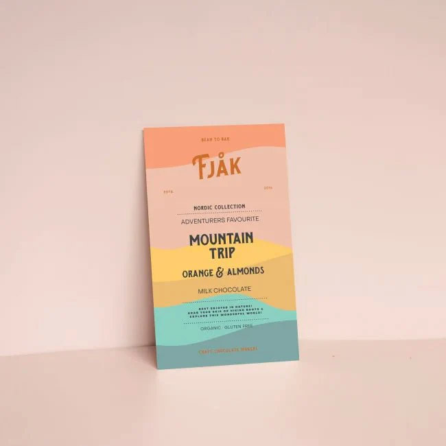 Fjåk Mountain Trip Orange & Almonds craft chocolate bar, product image from Kaffebox