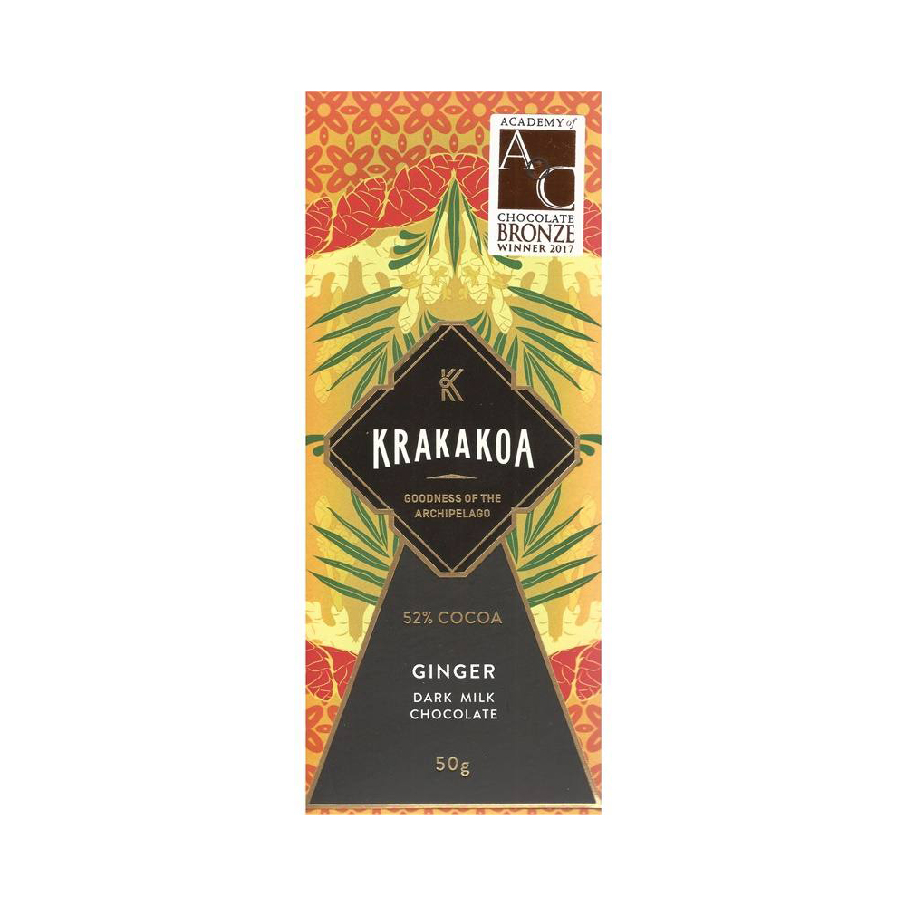 Krakakoa Dark Milk Chocolate & Ginger 52% Craft Chocolate Bar, product image from Kaffebox