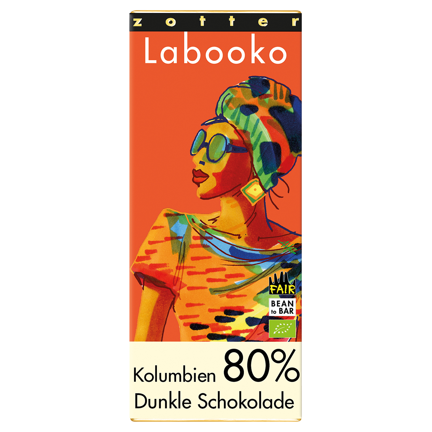 Zotter Labooko 80% Colombia Craft Chocolate Bar, product image from Kaffebox