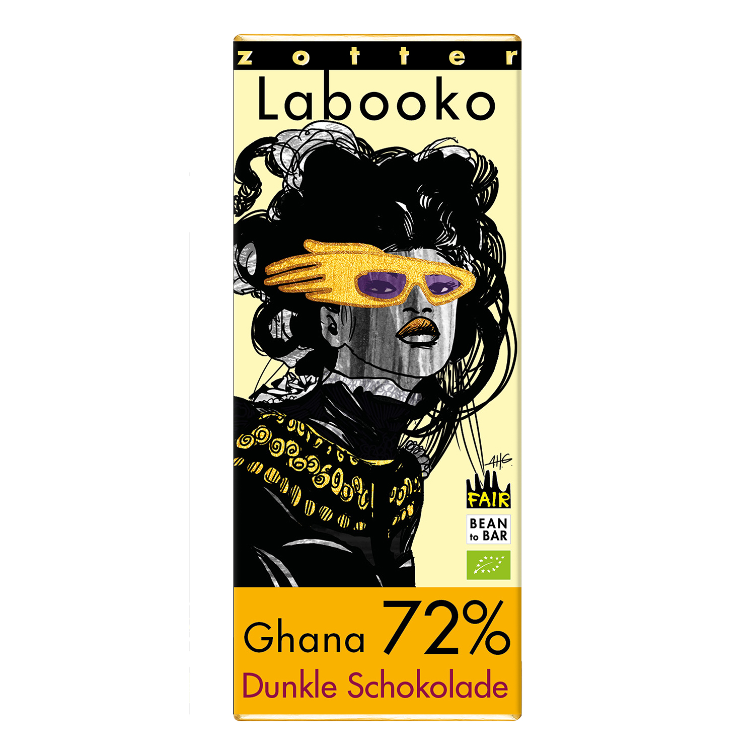 Zotter Labooko Ghana 72% Craft Chocolate Bar, product image from Kaffebox