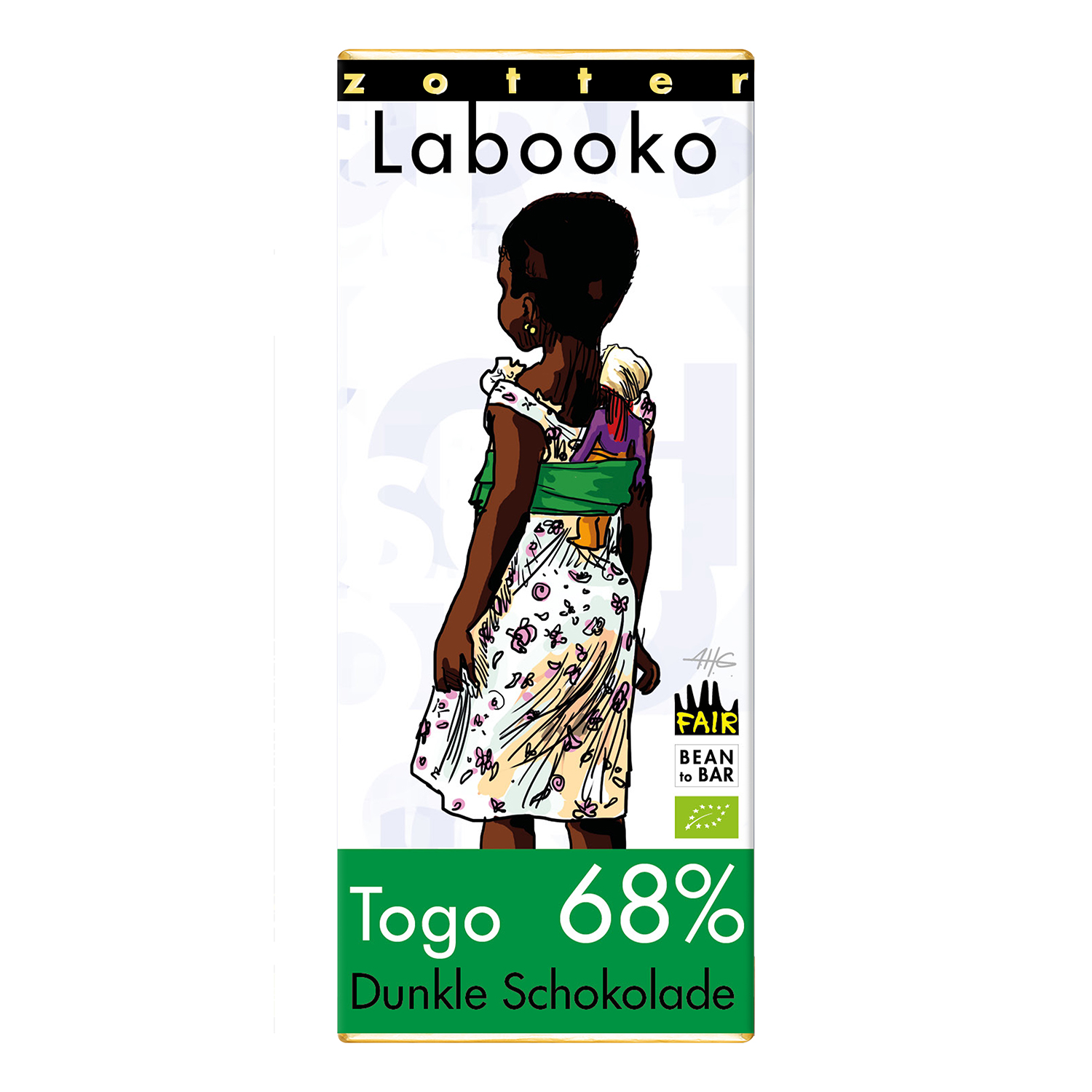 Zotter Labooko 68% Togo Craft Chocolate Bar, product image from Kaffebox