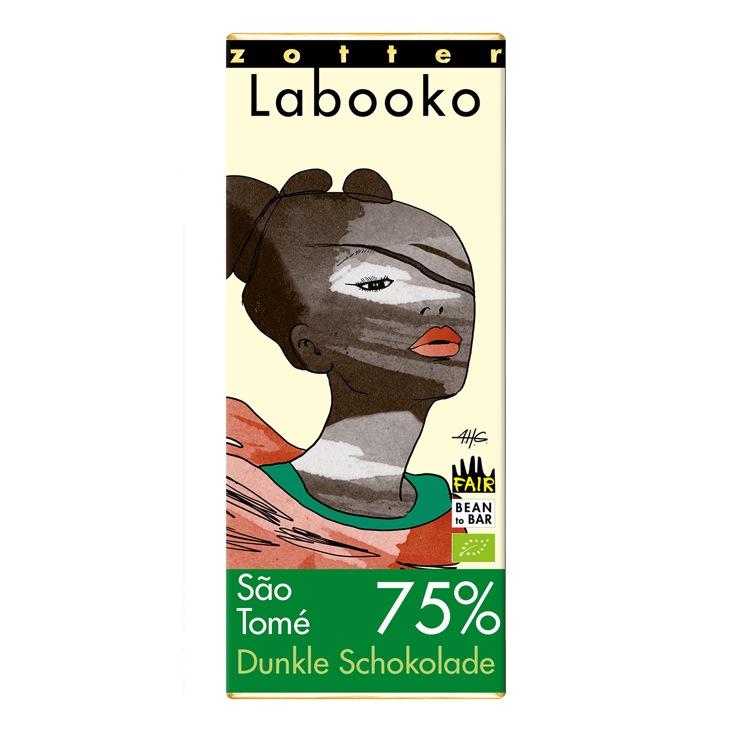 Zotter Labooko 75% São Tomé Craft Chocolate Bar, product image from Kaffebox