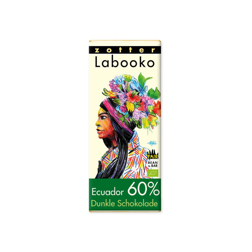 Zotter Labooko 60% Ecuador Craft Chocolate Bar, product image from Kaffebox