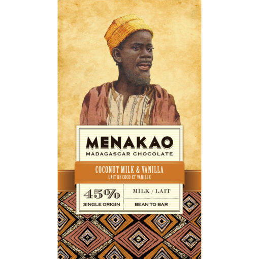 Menakao Madagascar Chocolate 45% Coconut Milk & Vanilla Craft Chocolate Bar