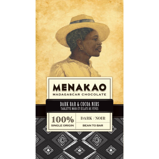 Menakao Madagascar Chocolate 100% Dark Bar & Cocoa Nibs Craft Chocolate Bar