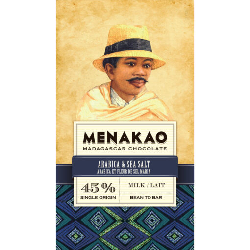 Menakao Madagascar Chocolate 45% Coffee Arabica & Sea Salt Craft Chocolate Bar