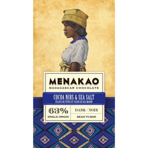 Menakao Madagascar Chocolate 63% Cocoa Nibs & Sea Salt Craft Chocolate Bar
