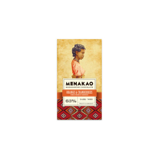 Menakao Madagascar Chocolate 63% Orange & Cranberries Craft Chocolate Bar