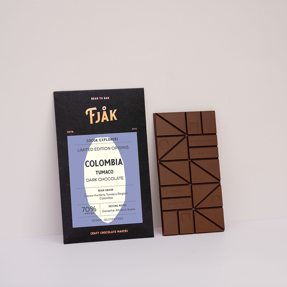 Fjåk 70 % dark Colombia Tumaco Chocolate, product image from Kaffebox