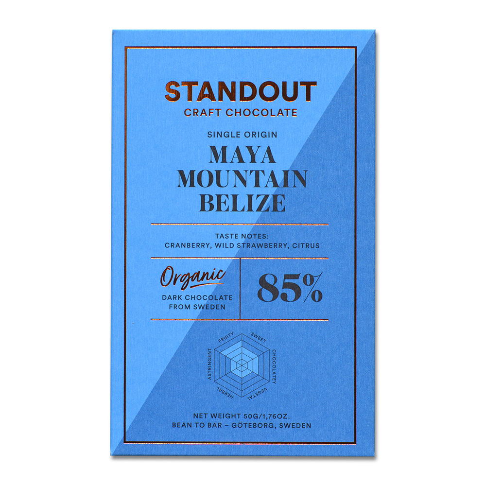 Standout Chocolate Belize Maya Mountain 85% Dark Chocolate, product image from Kaffebox