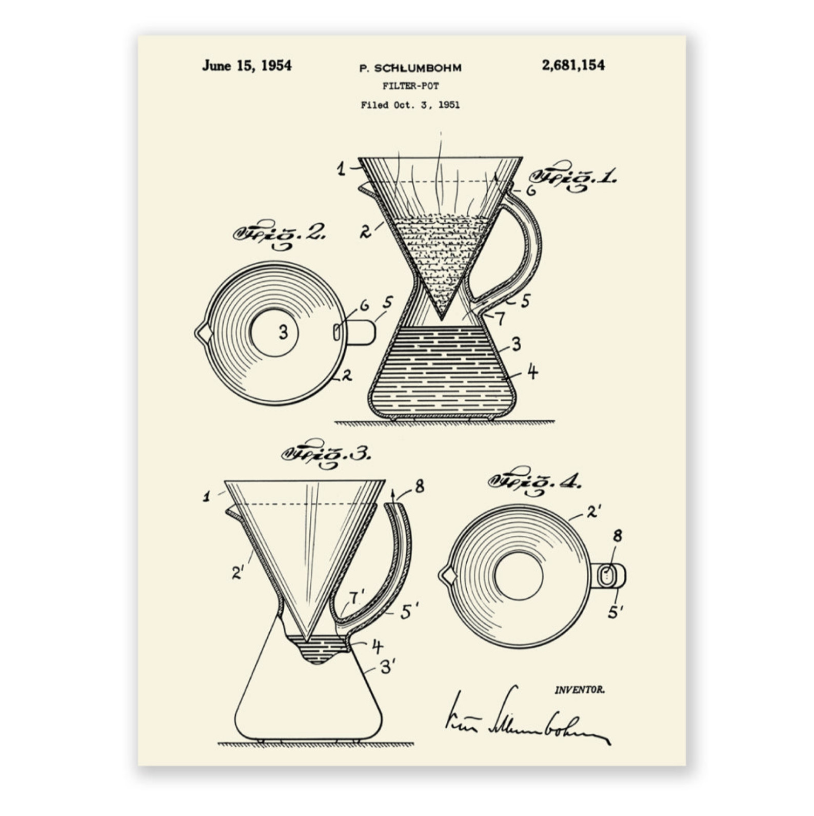 Chemex PP-4 Patent Poster - Filter Pot 1951, product image from Typica - Coffee Brands & Tools