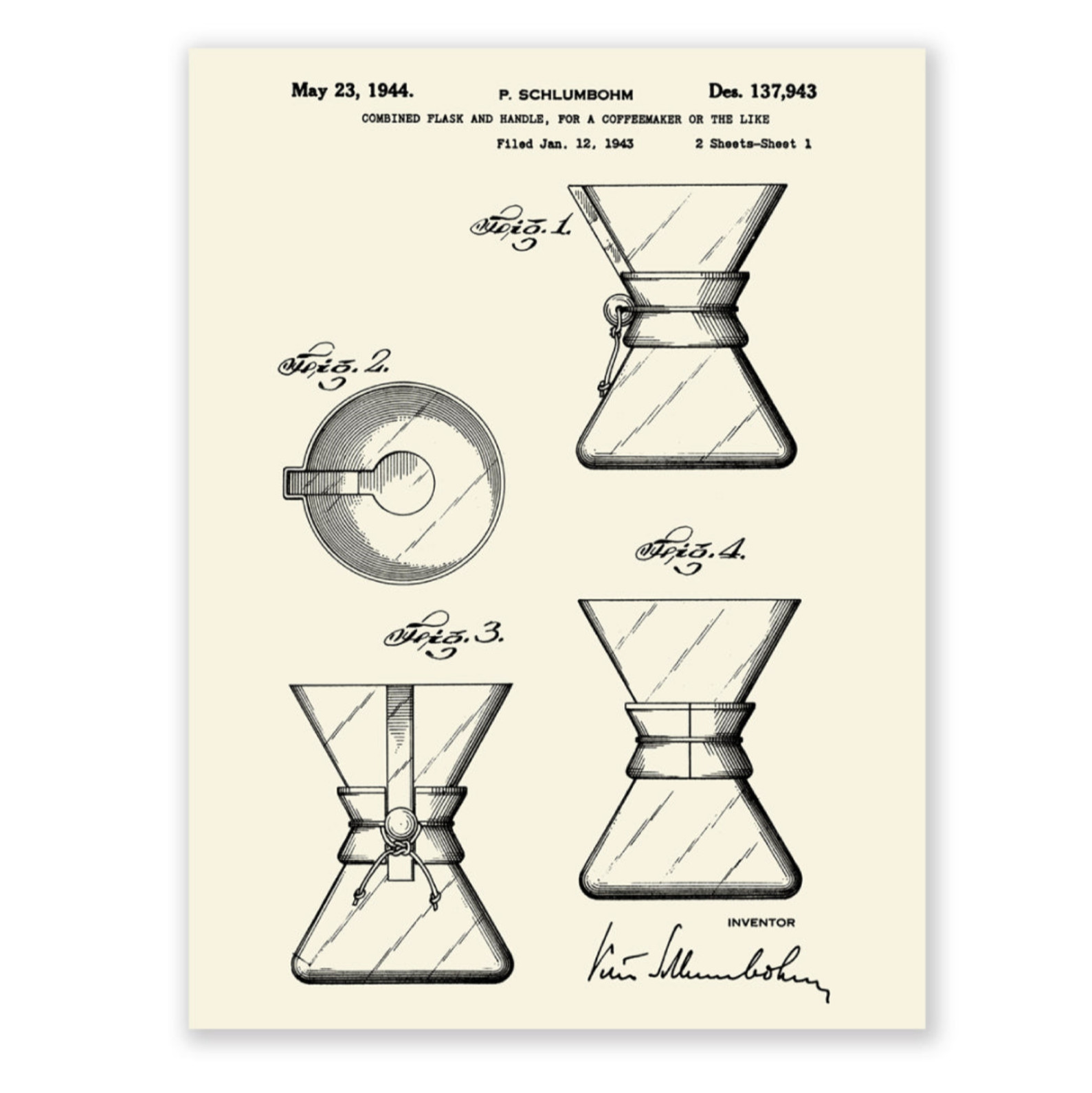 Chemex PP-2 Patent Poster - Flask & Handle 1943 Sheet 2, product image from Typica - Coffee Brands & Tools