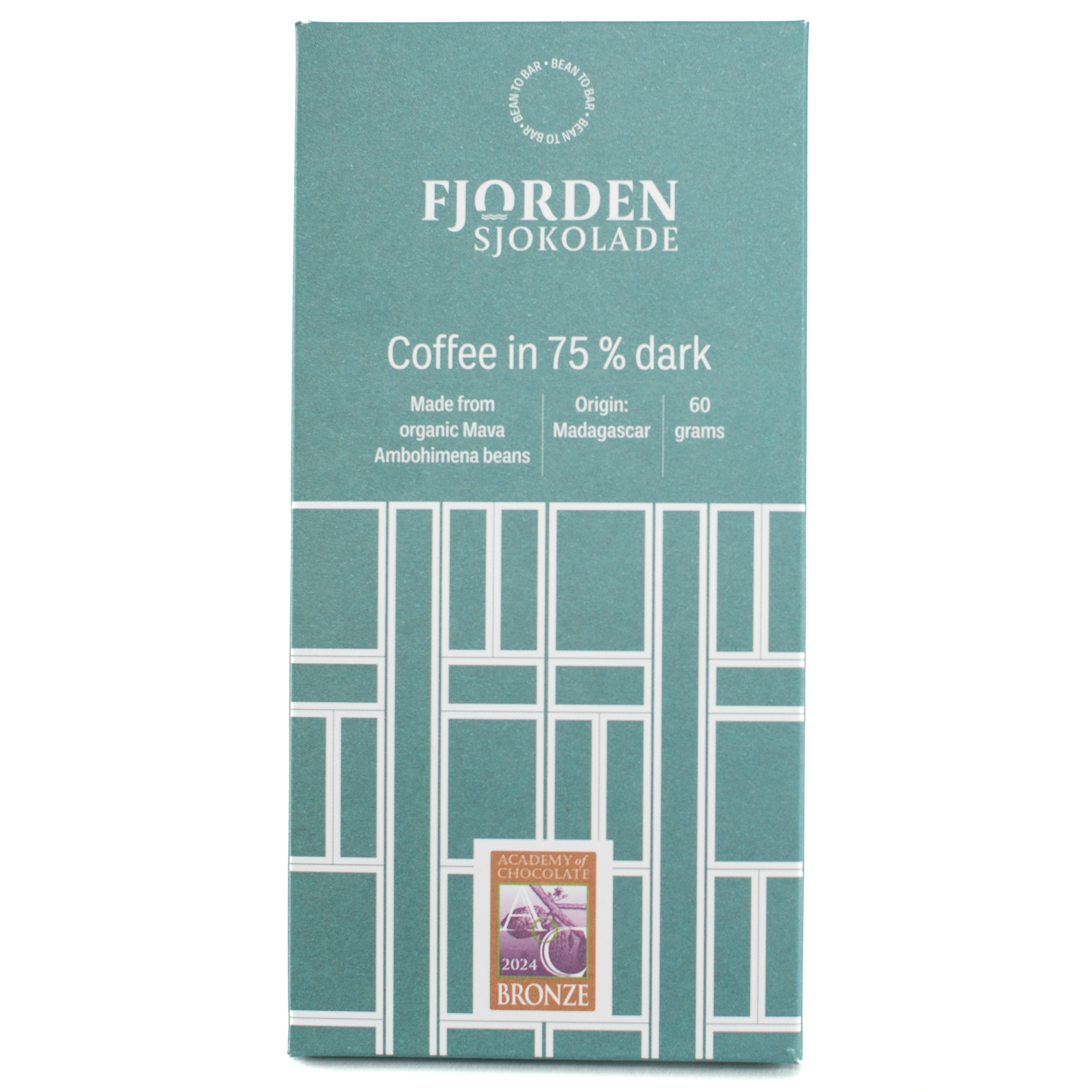 Fjorden Sjokolade 75% Dark Chocolate with Coffee, product image from Kaffebox