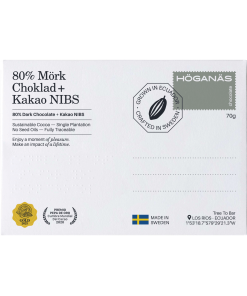 Högenäs Chocolate 80% Dark Chocolate Bar with Cocoa nibs