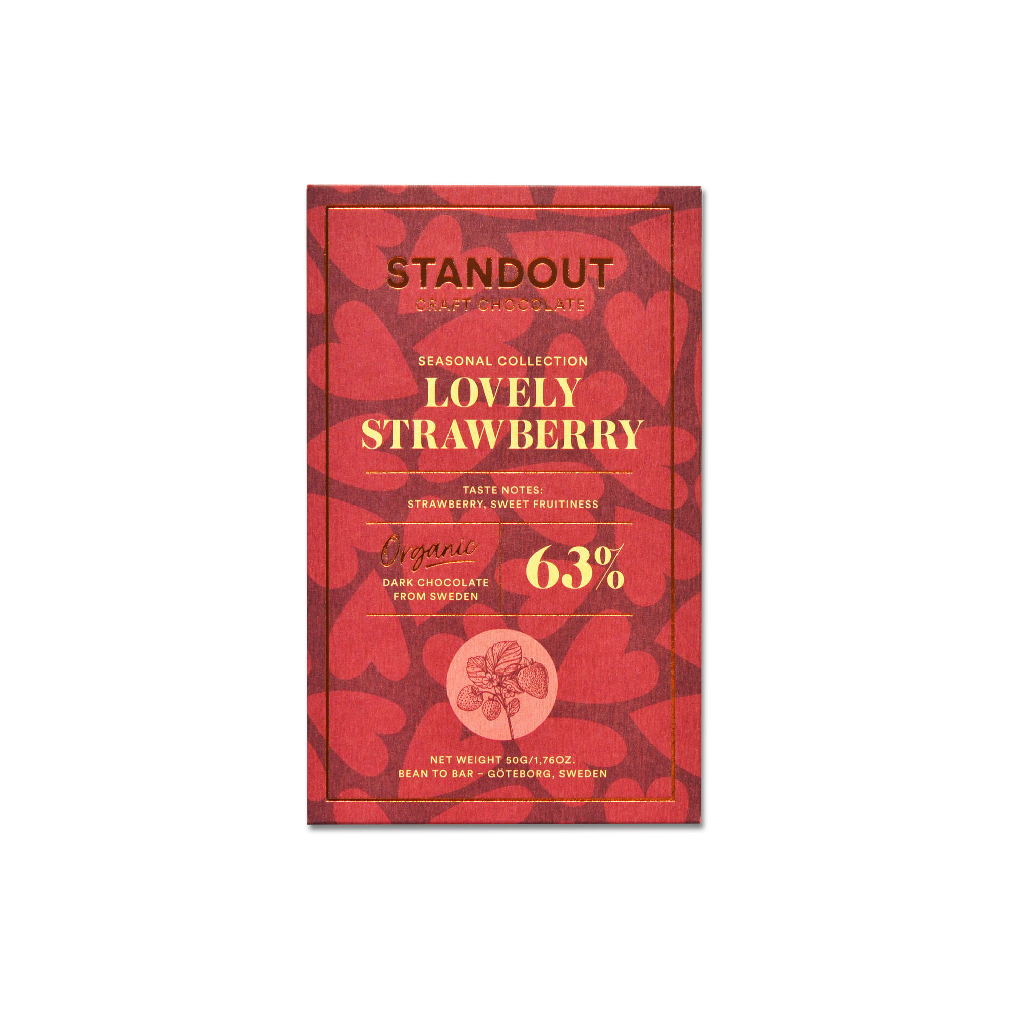 Standout Chocolate Lovely Strawberry 63% Chocolate Bar, product image from Kaffebox