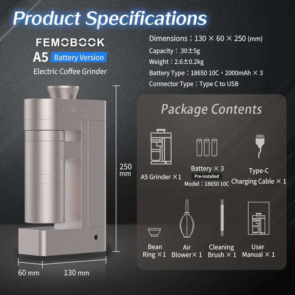 Femobook A5 Battery Powered Coffee Grinder - Image 6