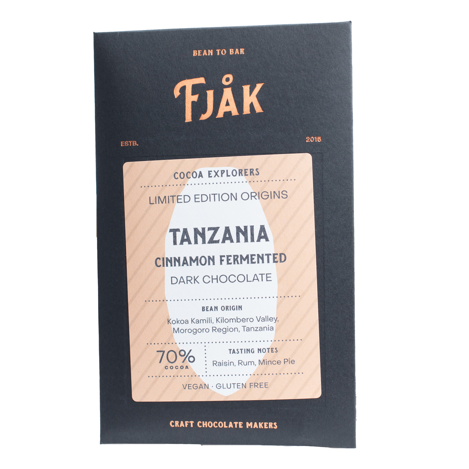 Fjåk Tanzania Cinnamon Fermented Dark Chocolate (70%), product image from Kaffebox