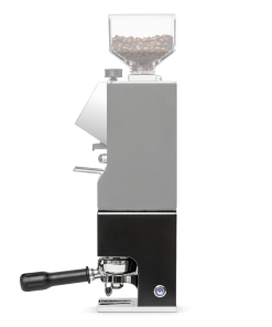 Eureka Mignon Automatic Tamper, angled view showing the portafilter fork