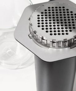 Aeropress Steel coffee maker in black stainless steel on a white background