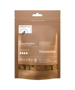 Höganäs Chocolate Nyhamnsläge white caramel chocolate couverture in a 200 g copper resealable pouch