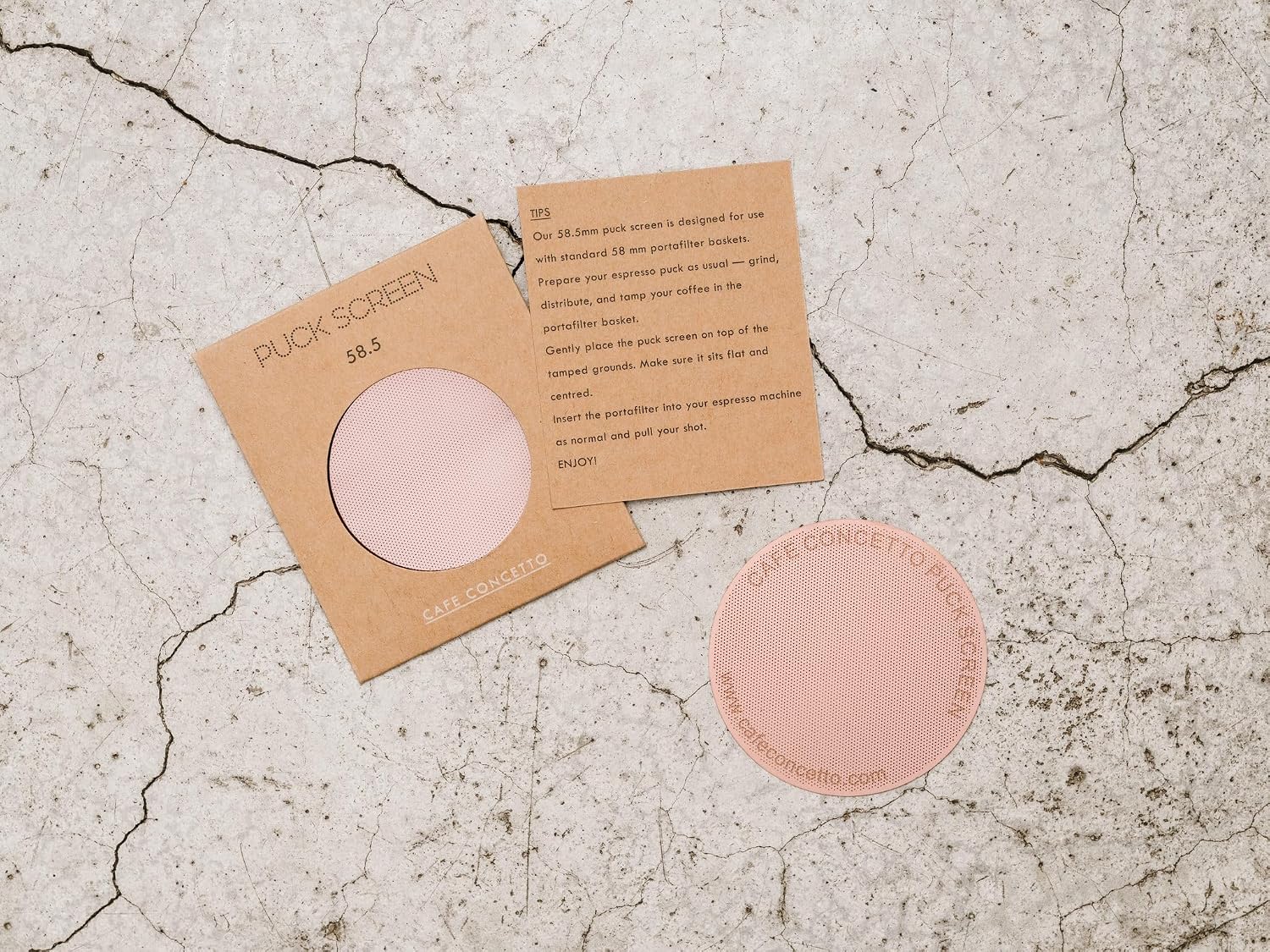 Cafe Concetto Puck Screen with its card packaging