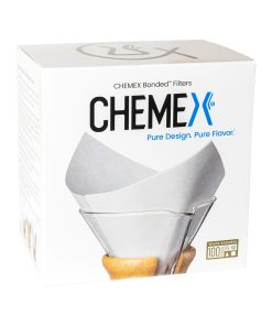 Chemex Bonded Filters FS-100 box of 100 white pre-folded square coffee filters