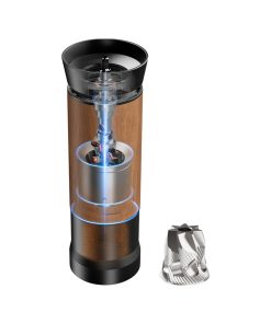 Cutaway view of the Millab M01 hand grinder showing the Pineapple burr