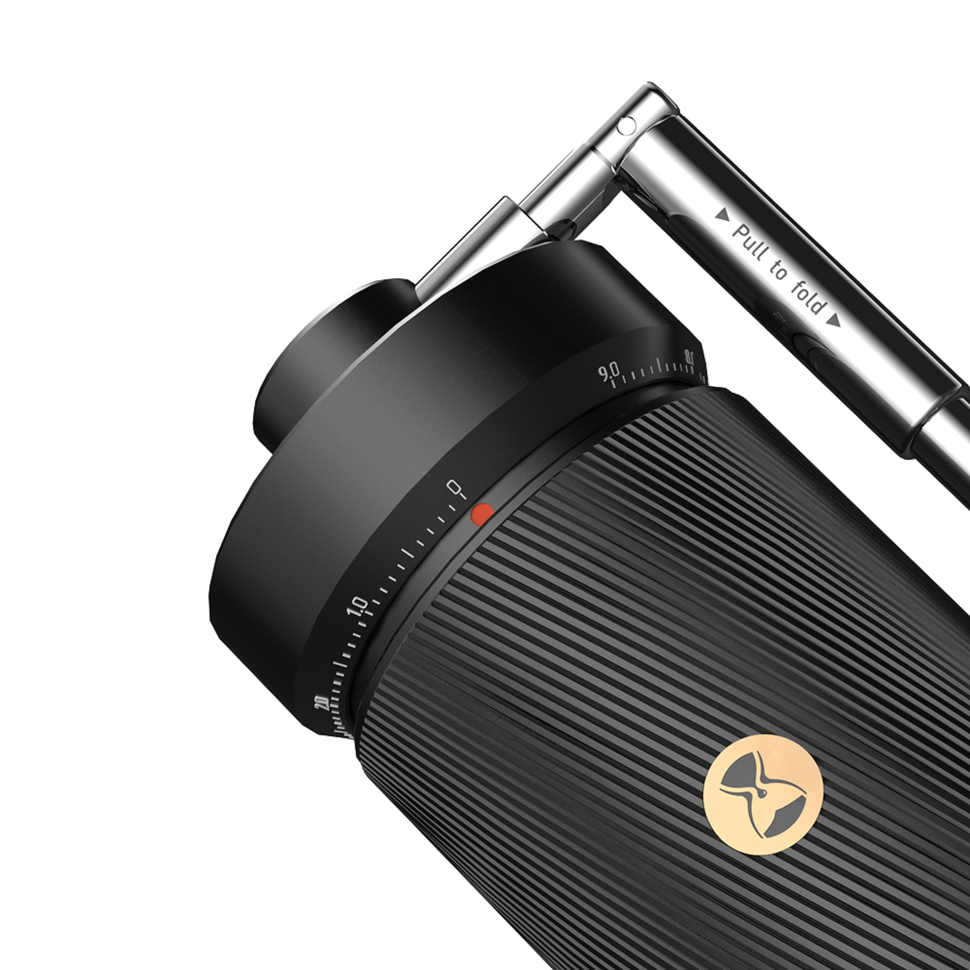 Close-up of the external grind adjustment dial on the black Timemore S5 Pro