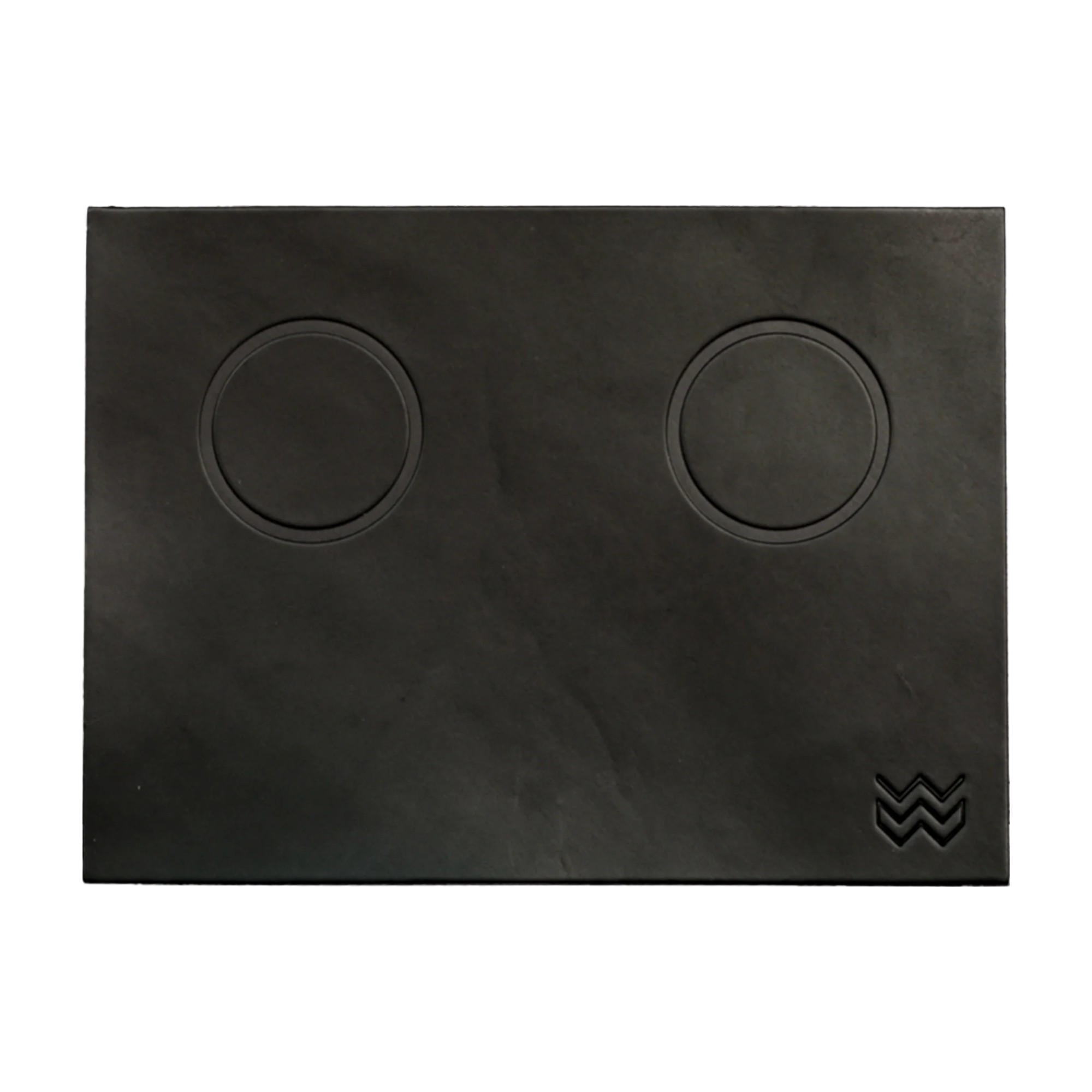 Weber Workshops leather tamping mat in Onyx black leather, top view